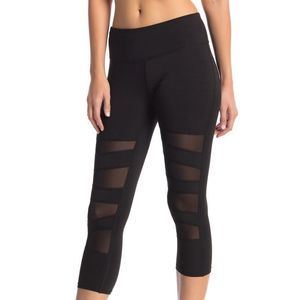 BCBG MaxAzria‎ Black Cropped Hem Moto Mesh Panel Capri Leggings